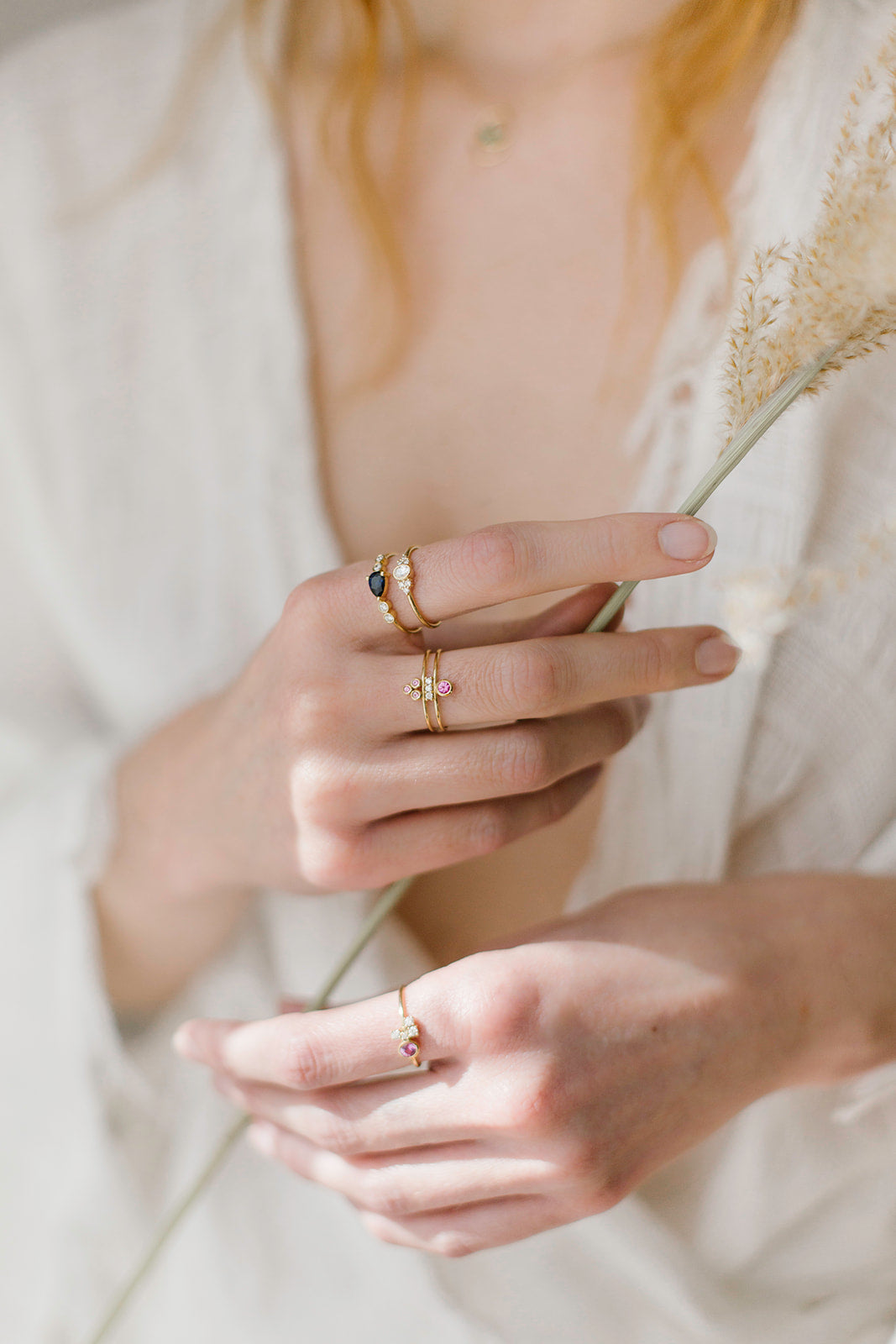 Synchronicity ring 2 diamonds and pink sapphires
